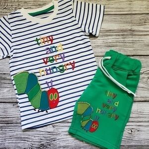 The Very Hungry Caterpillar T-Shirt Shorts Outfit Handmade Strawberry Picking